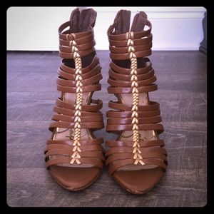 Jessica Simpson brown and gold heels
